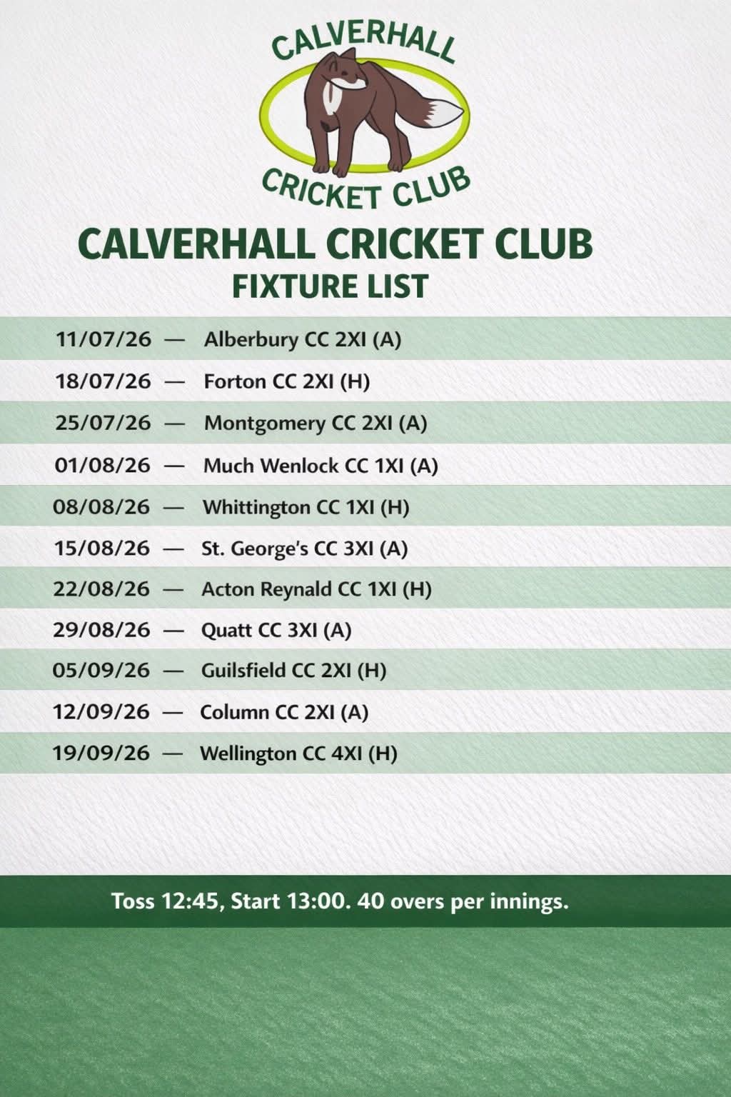 Fixture List 2026