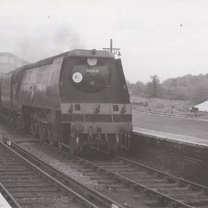 SR Merchant Class locomotive 35019 ‘French Line CGT’ at Alton Railway Station on the 1st May 1955.