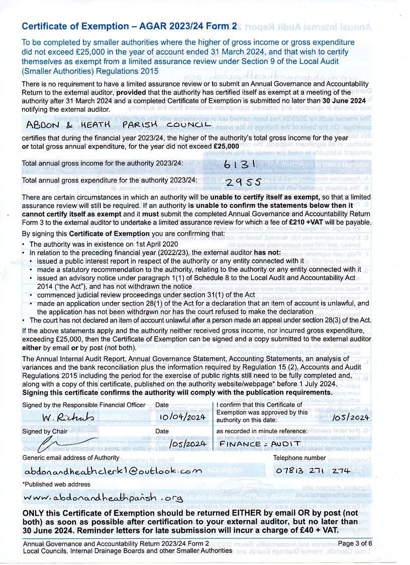 Exemption Certificate 2023-24