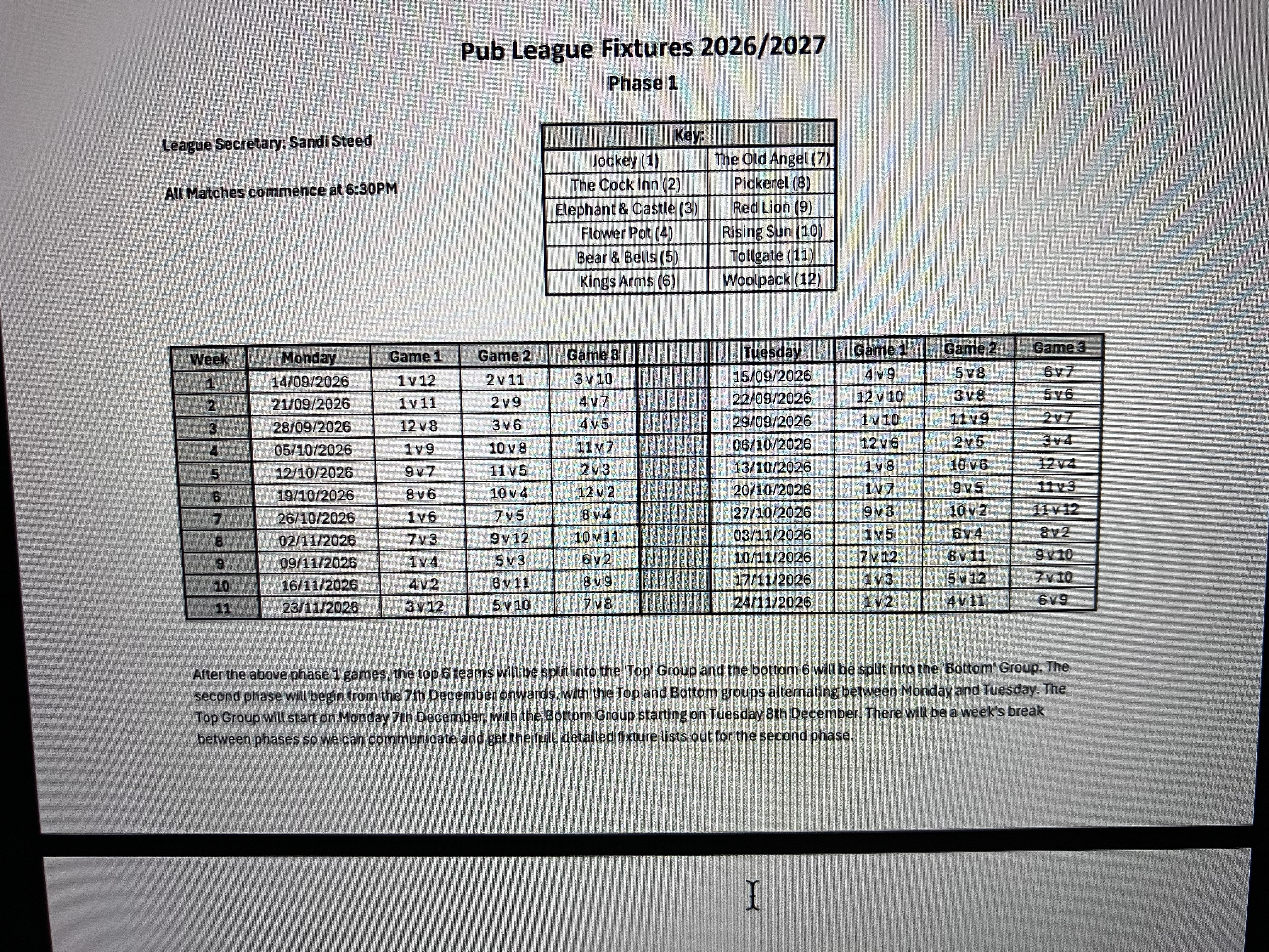 Pub League Calendar