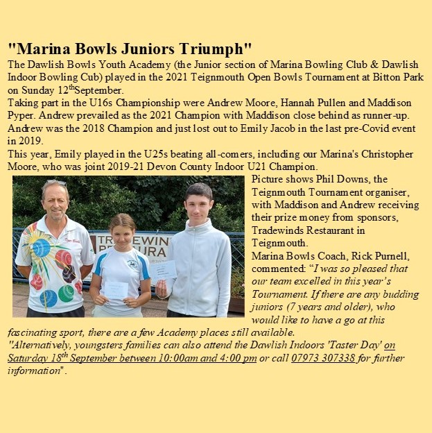 Marina Bowling Club Dawlish 2021 Press Items