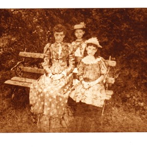Mrs Mortimore, schoolmistress, with daughters Evelyn and Grace. Mickleham 1891