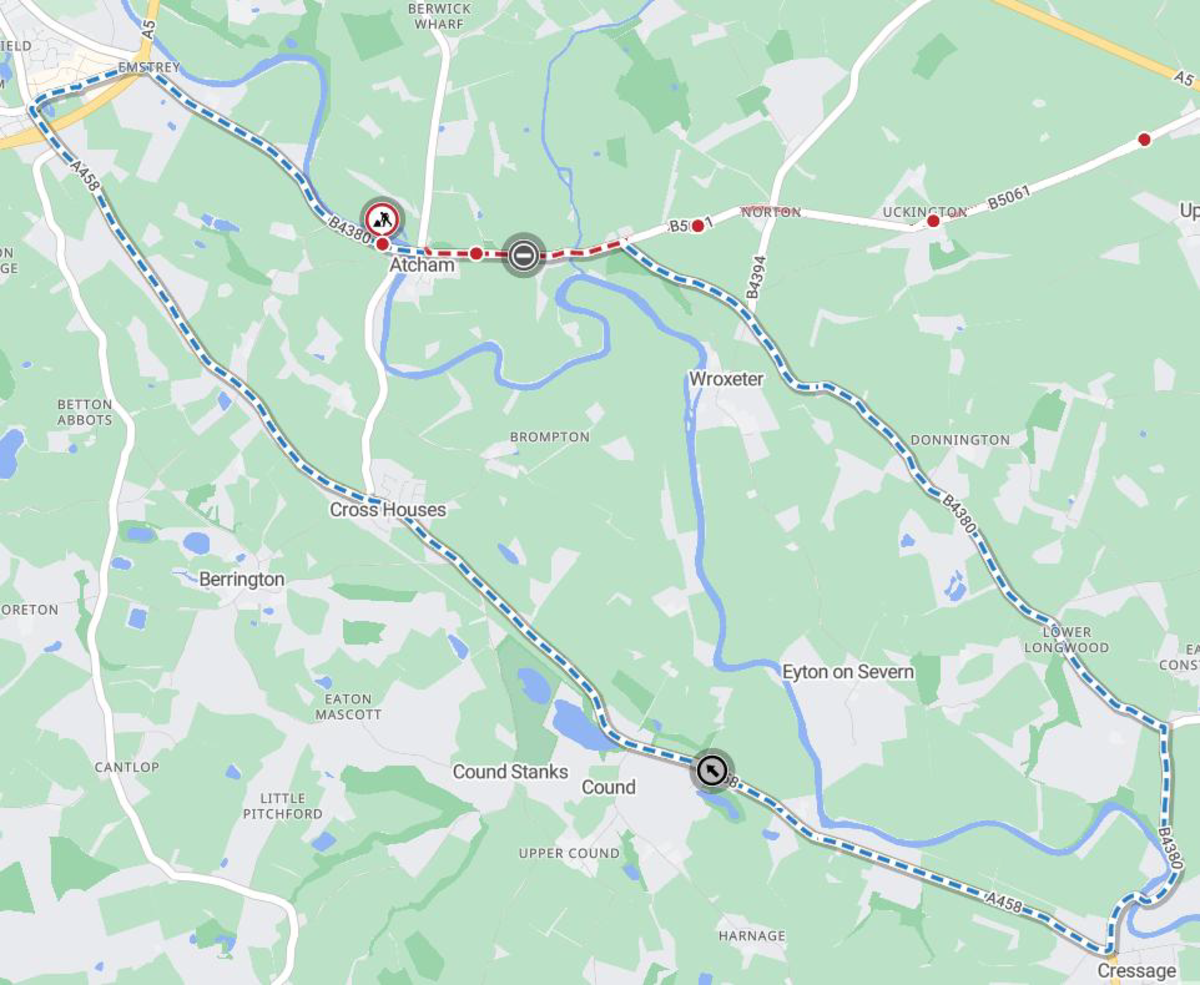Map of road closure 14th April - 5th June