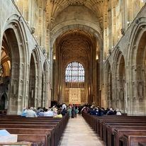 Inside of Sherborne Abbey showing the main aisle