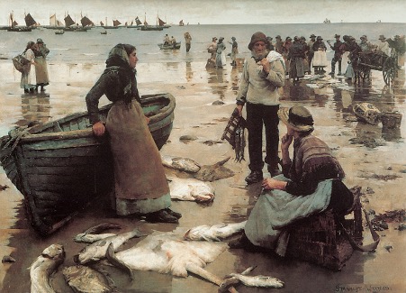 1885. A Fish Sale on a Cornish Beach, oil on canvas, Stanhope Forbes