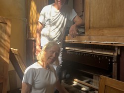 Martin Renshaw and Dr Vicki Harding during the restoration, July 2026