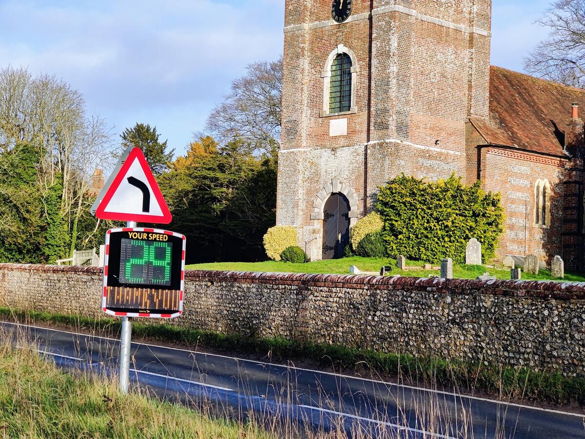 Old Alresford village speed sign in use