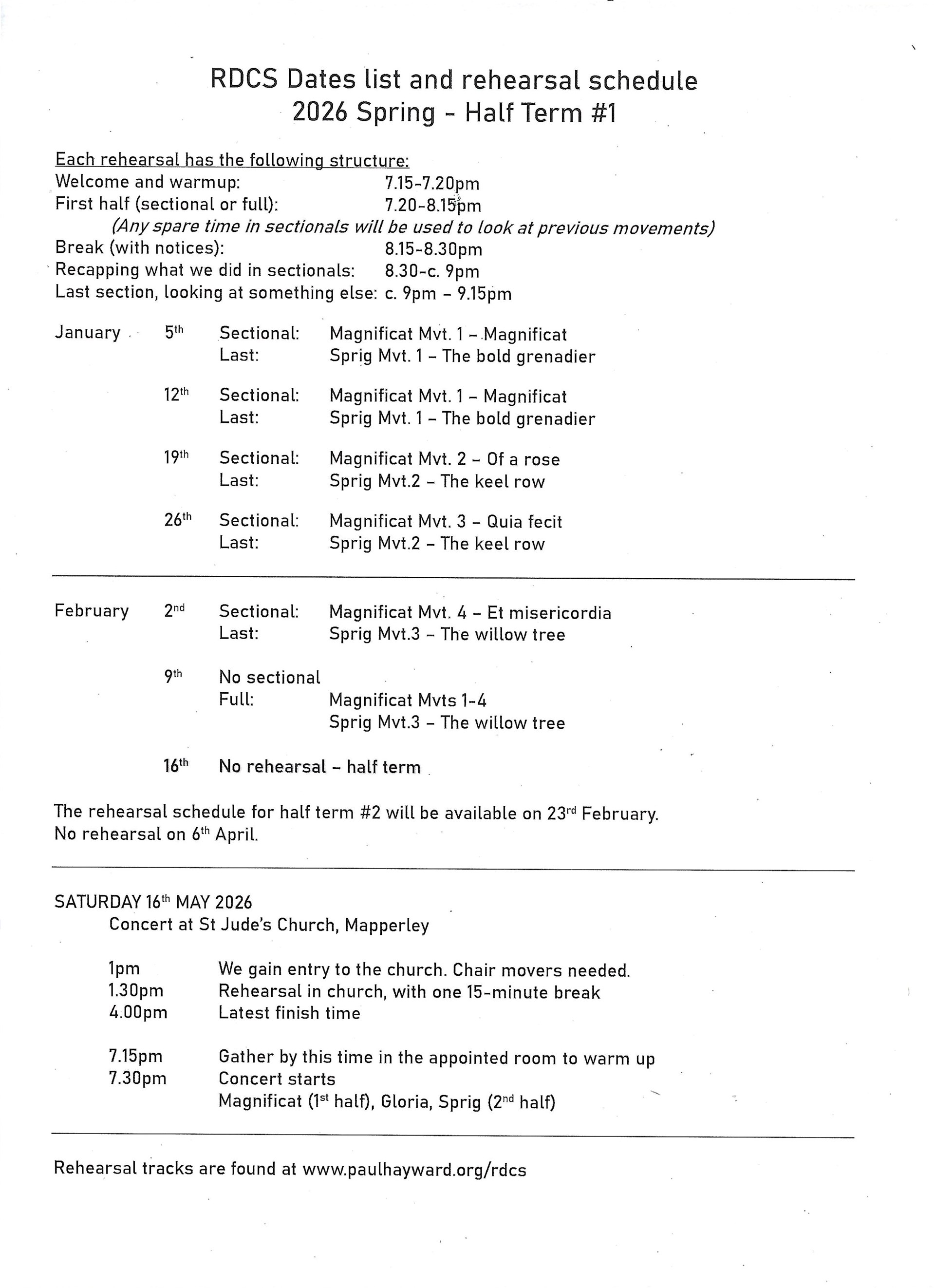 Ruddington and District Choral Society Members' information