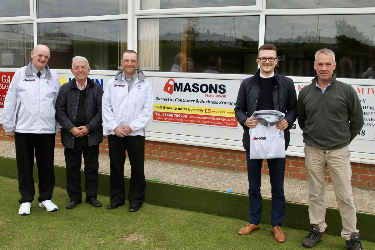 Gordon and James Mason together with John Walsh present Glyn Thomas and Mike Vaughan with sponsored club jackets