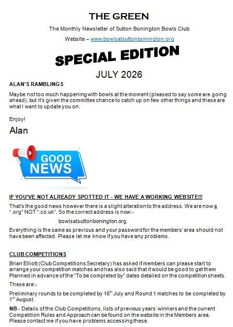 Sutton Bonington Bowls Club The Green - Club Newsletter