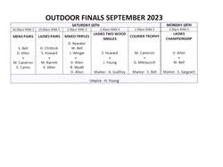 West Mersea Bowls Club 2023 Club Outdoor Finals - Timetable