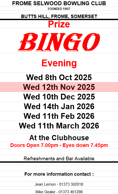 Frome Selwood Bowling Club Winter Social Activity