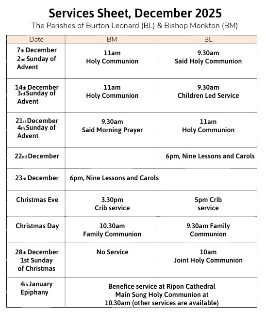 BISHOP MONKTON TODAY Vicar's Monthly Letter/Events/Services