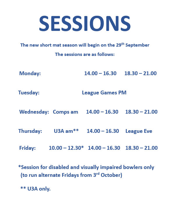 West Moors Memorial Bowls Club Sessions