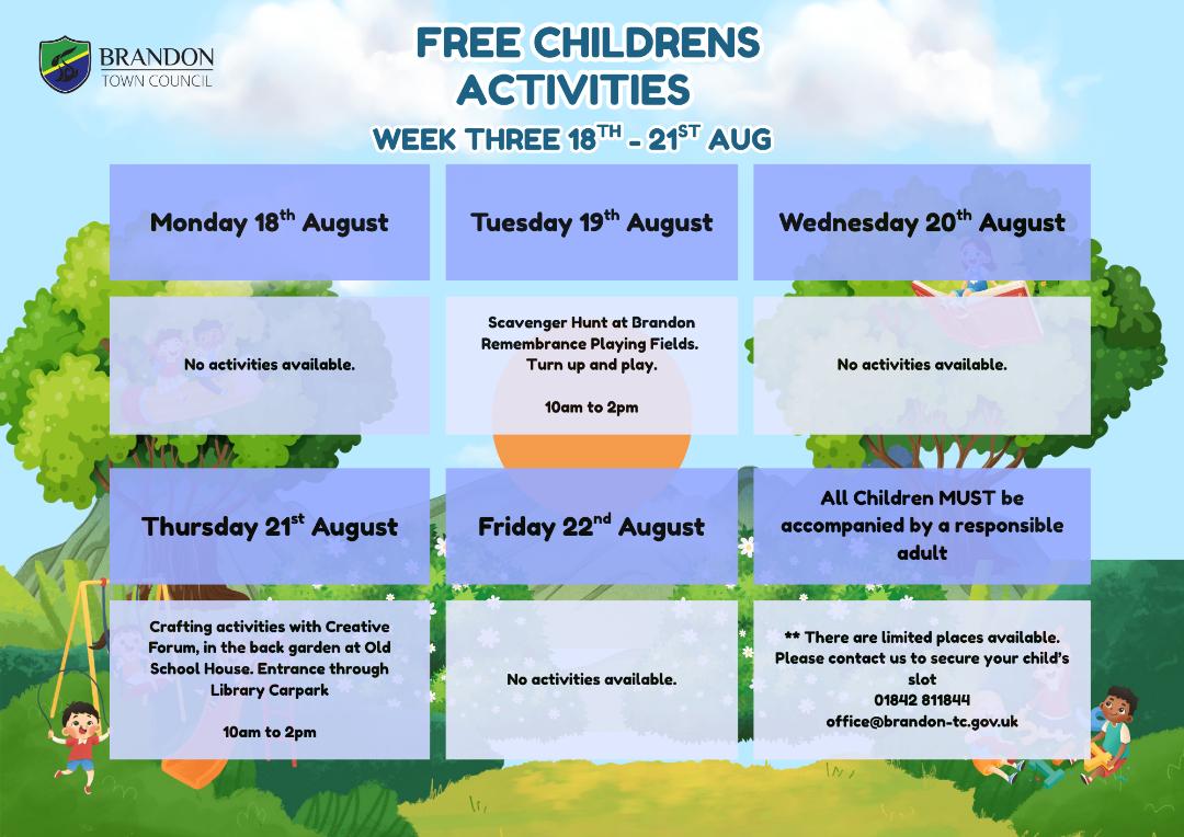 Monday 18th August to Friday 22nd August