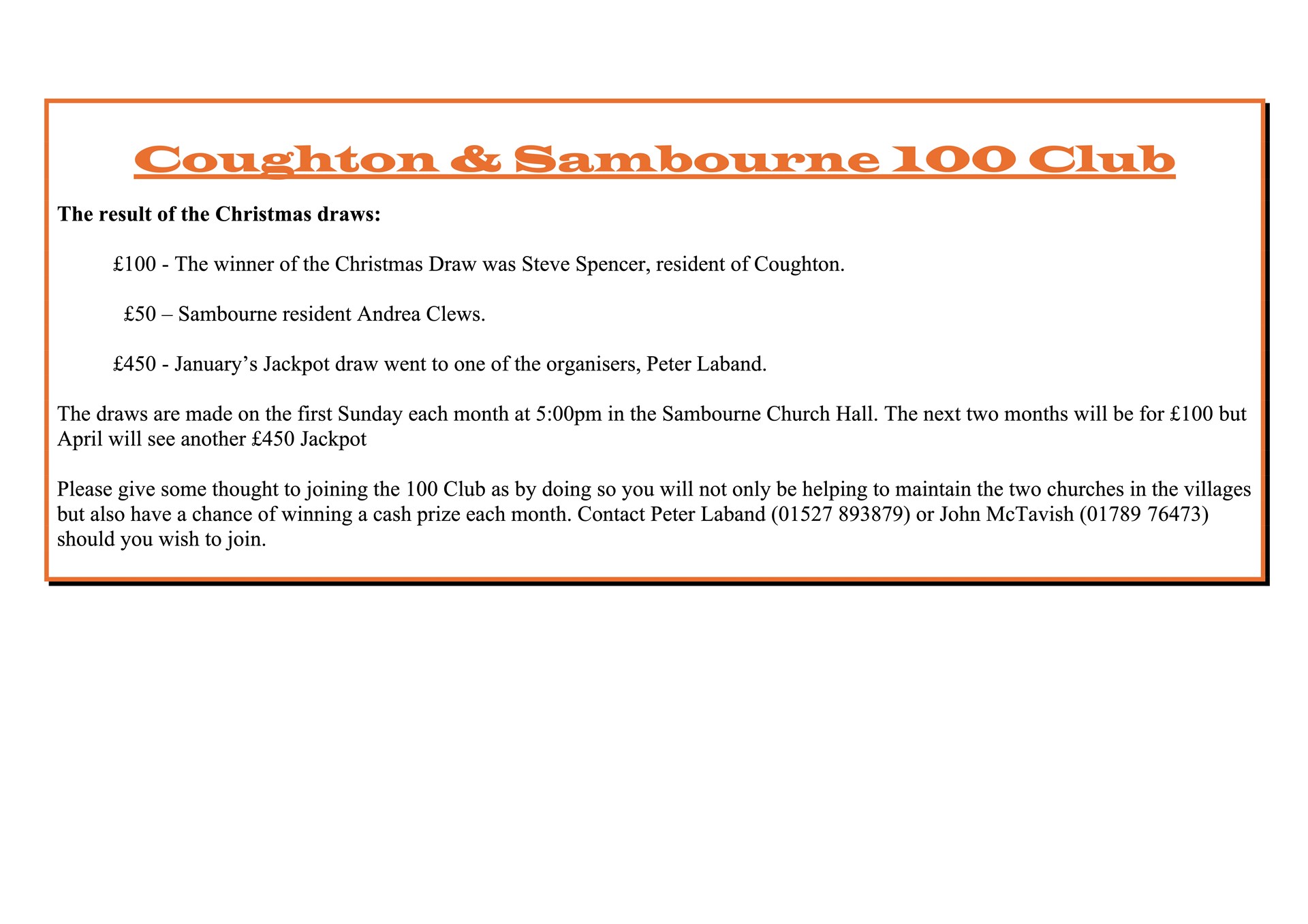Sambourne Parish Council The Link 100 Club
