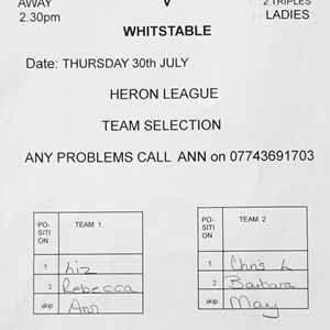 Boughton-Under-Blean Bowls Club Team selections
