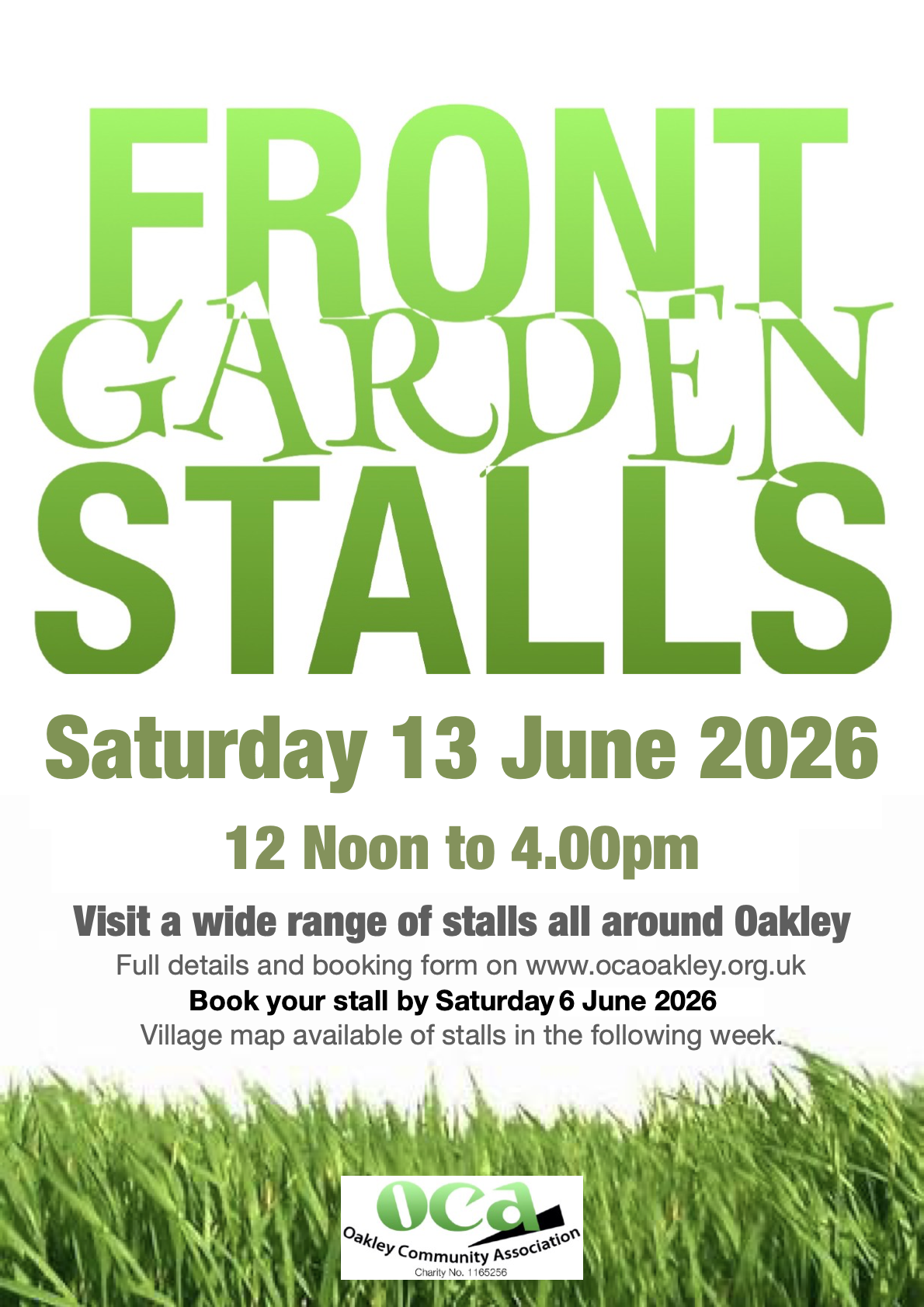 Front Garden Stalls - Saturday 13th June 2026 - 12 noon to 4.00 pm