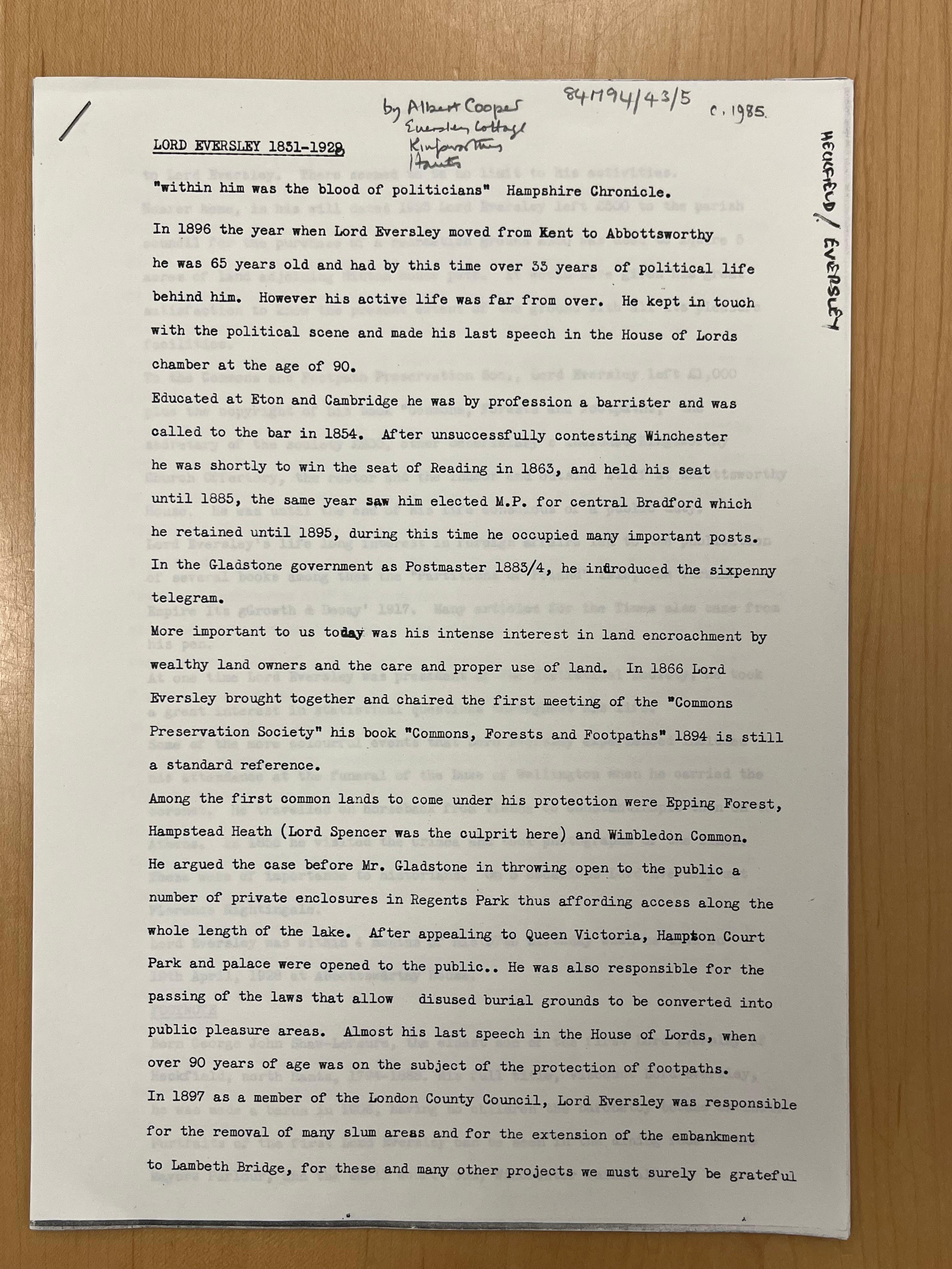 Parish of Heckfield Lord Eversley