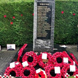 Memorial with layed wreathes