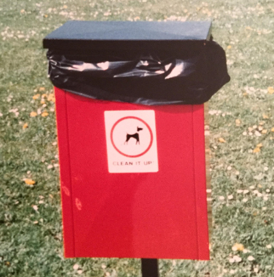 One of the many bins provided for disposal of dog poo