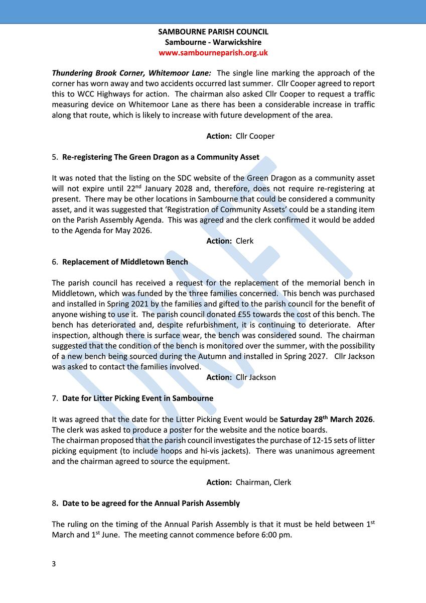 Sambourne Parish Council July 2025 to present