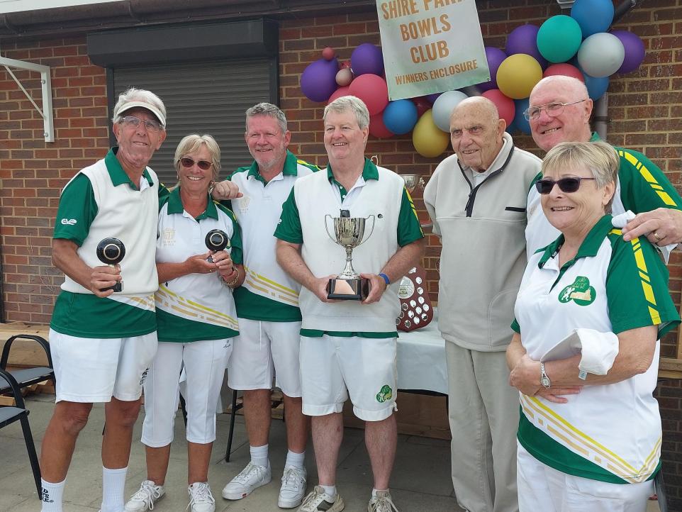 The triples cup final went to Martin Taylor, Ian Kirsch and Terry Crane, right of presenter Gordon Price.