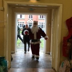 Father Christmas arriving at Memorial Hall