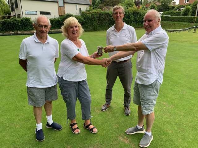 The Tom Brown Memorial Cup played on Wednesday 12th July 2023 was won by Dave Chalke, Tony Galsworthy and Helen Hodgkinson.