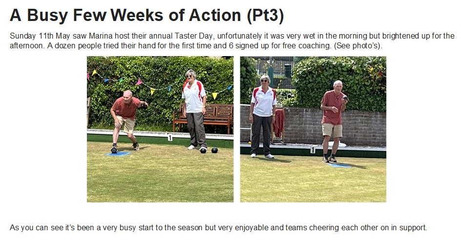 Marina Bowling Club Dawlish 2025 Press Items