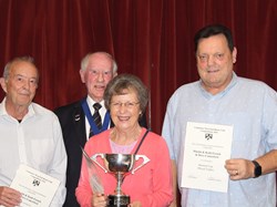 President John Newland with Kath & Martin French & Dave Comerford, winners of the Bennett Cup Mixed Triples