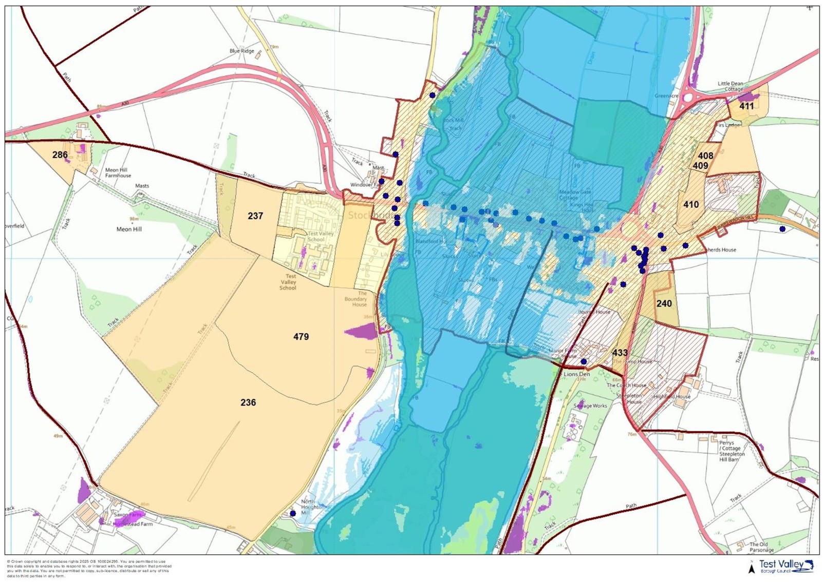 A map from TVBC's Site Selection Topic Paper showing the designated sites