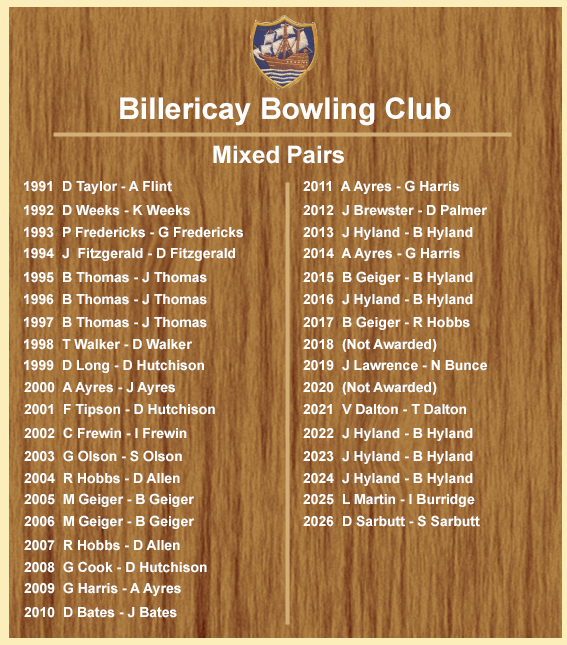 Billericay Bowling Club Mixed Pairs