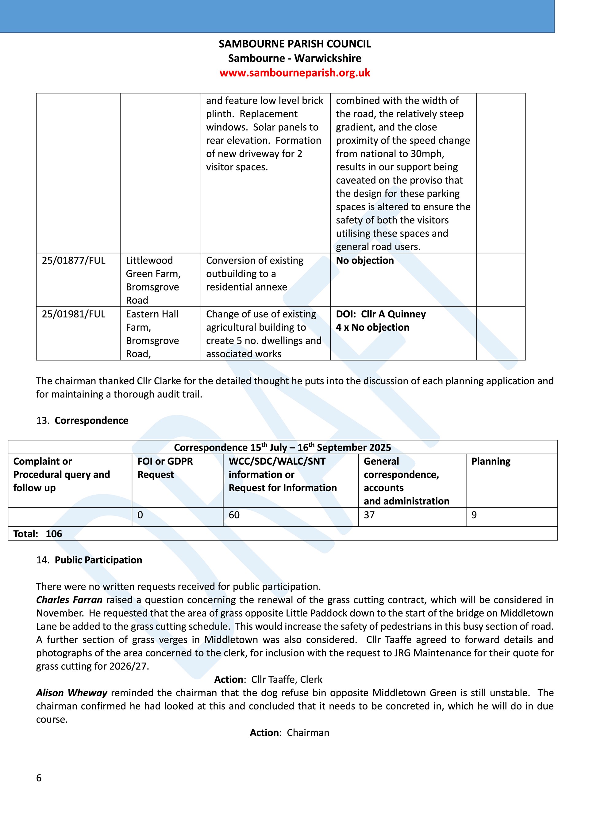 Sambourne Parish Council July 2025 to present