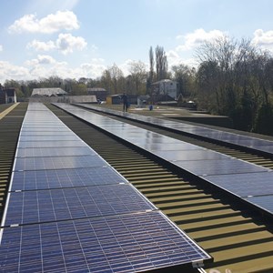 The Solar Panels on The Bowls Hall after receiving a clean. April 2021