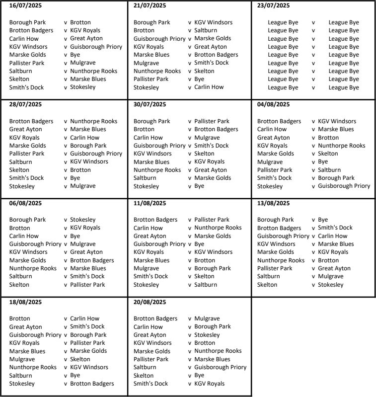 CLEVELAND BOWLS LEAGUE 1921 Fixtures fro 2024