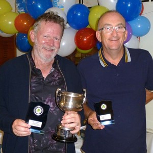 Martin Taylor with the Novices winners Trophy and Finalist Barry Wright at the Clubs Presentation Evening