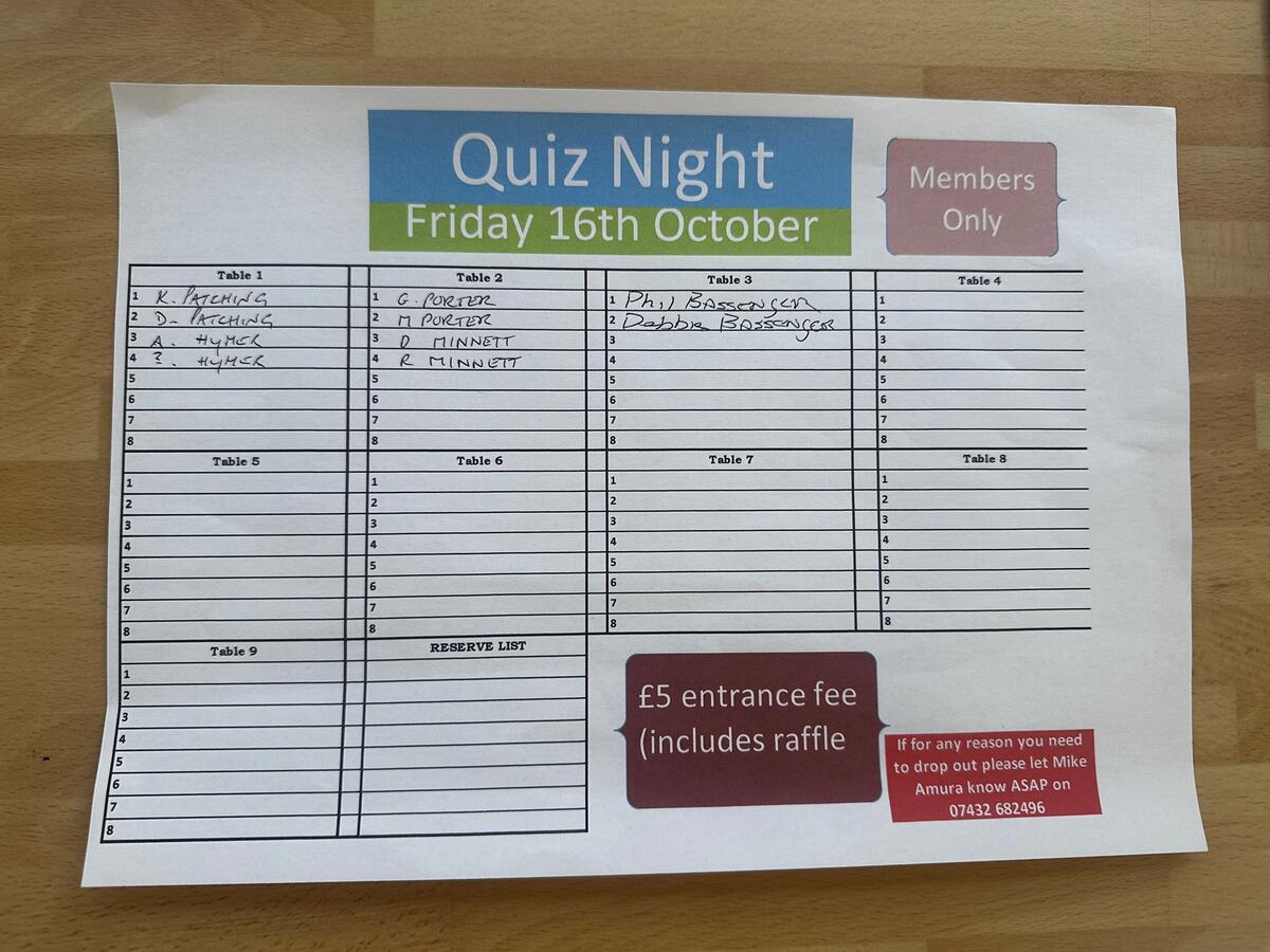 Quiz Night 16th October