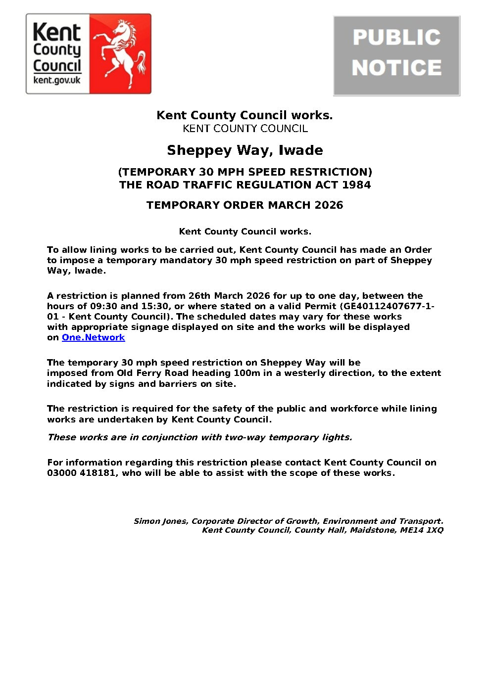 Iwade Parish Council Road and Footpath closures