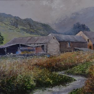 Farm Buildings, Cumbria, oil by Dennis Harper