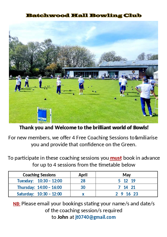 Batchwood Hall Bowling Club Home