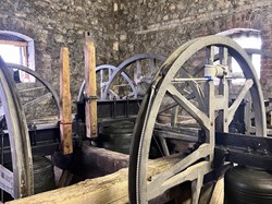 The bells hanging in their frame in the belfry