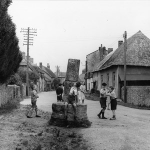 Children playing in High Street by Sydling School