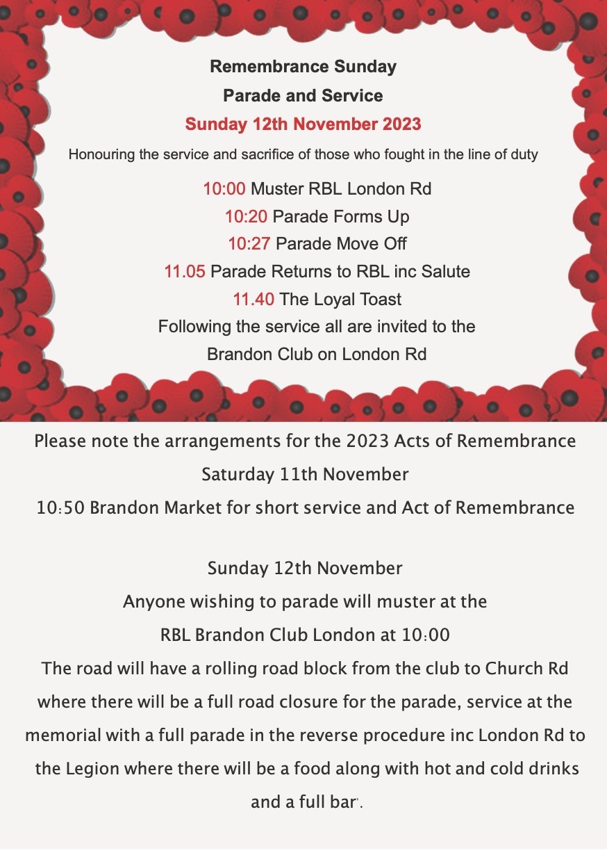 Brandon Town Council Brandon Remembrance Day