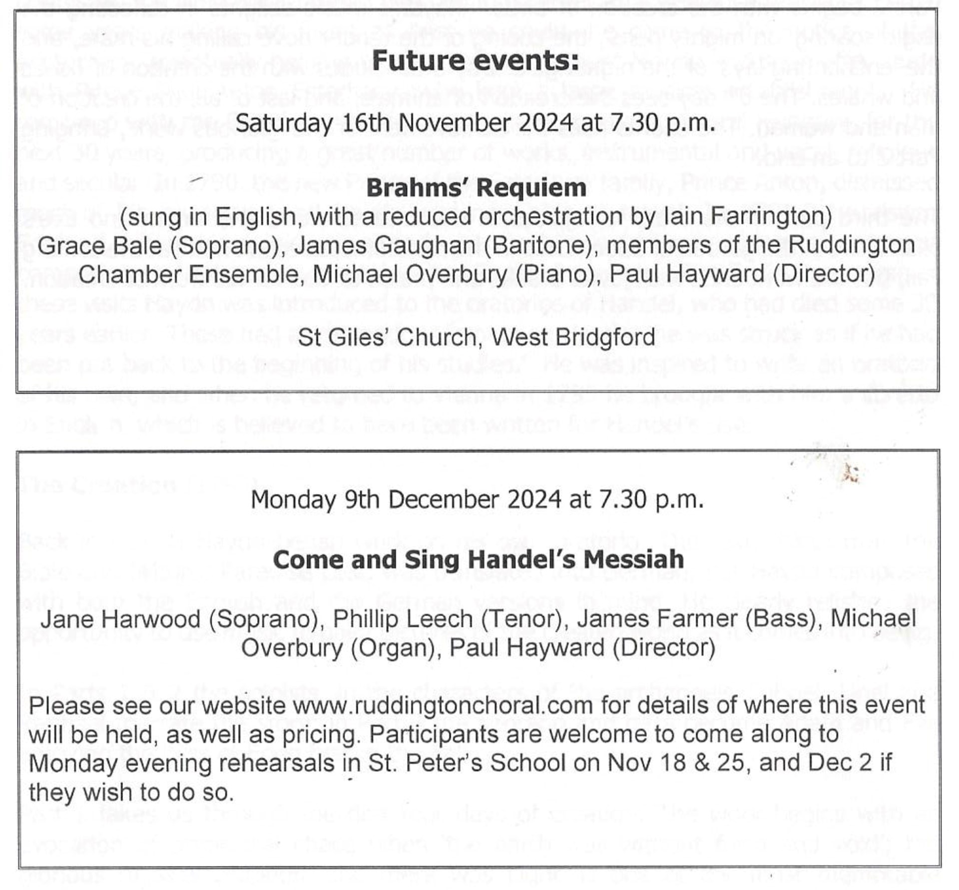 Ruddington and District Choral Society Members' information