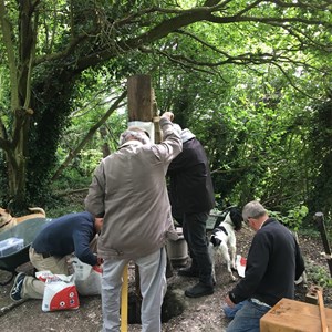 Oakley Men's Shed members help Install the memorial sleeper 12 June 2019