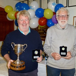 Ian Kirsch with the Mens Handicap Winners Trophy and Finalist Paul Lohr at the Clubs Presentation Evening