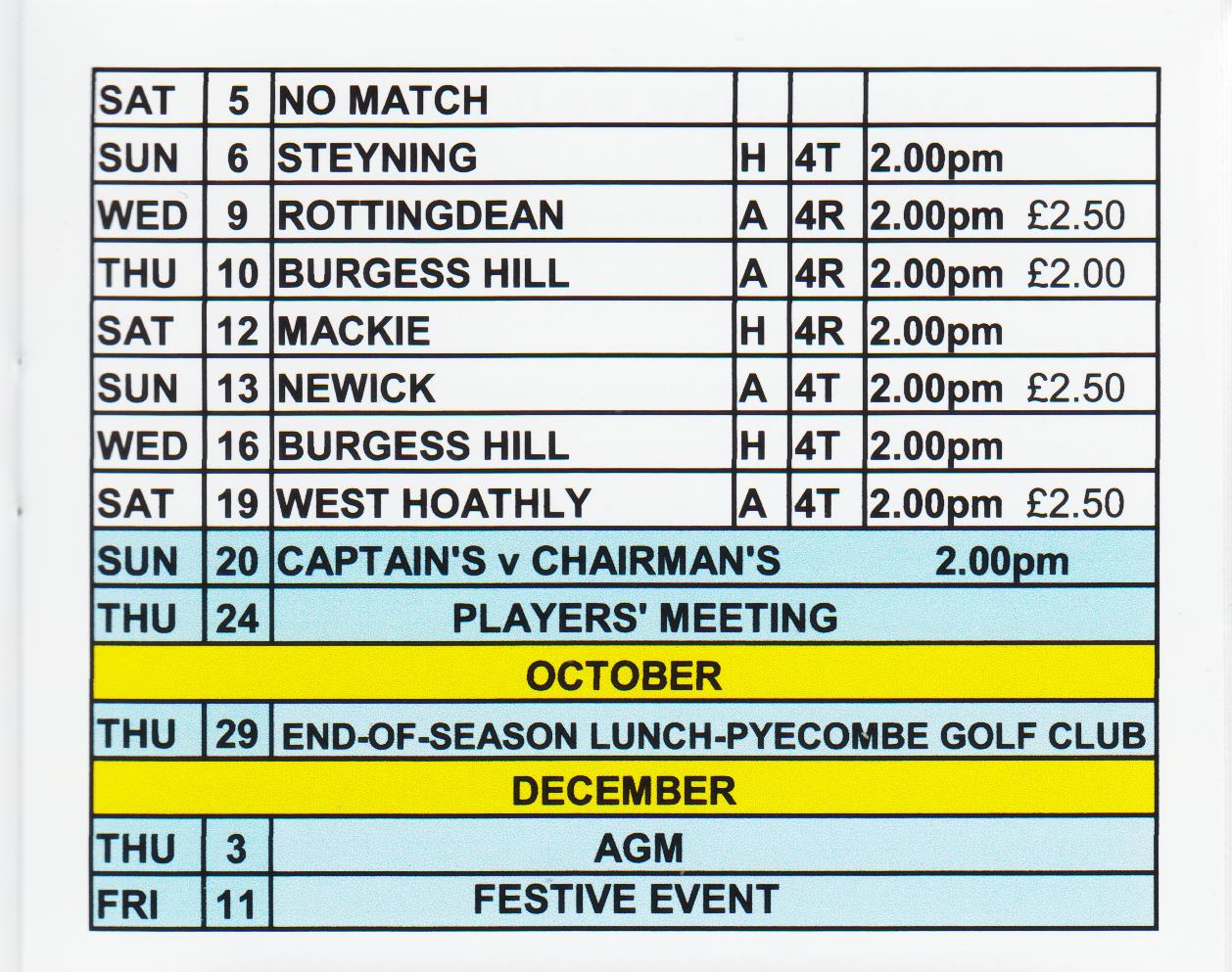 Adastra Bowling Club Fixtures