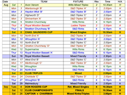 Cricklade Bowls Club Fixtures card for 2026 season