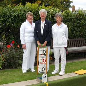 Ladies President Cup: L-R Sheila Wragg, marker Sandra Harrison (Vice-President), Chris Cox
